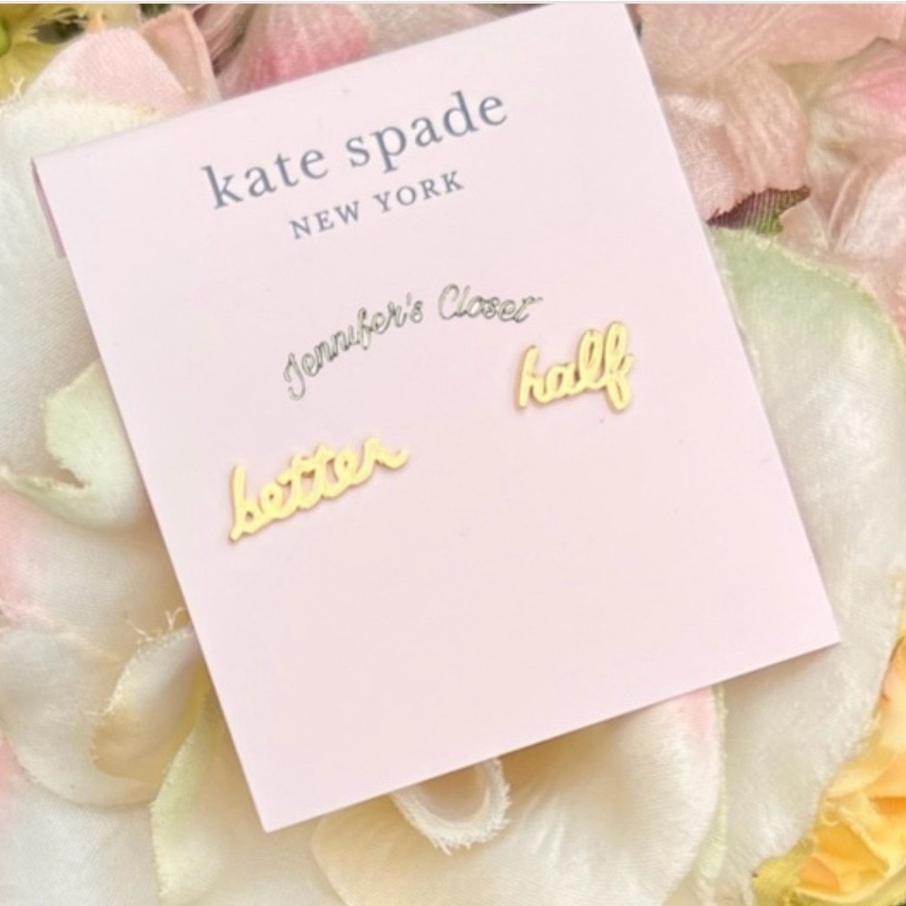 Kate Spade ♠️  Better Half Gold Script Stud Earrings NWT❣️😍 w/pink dust bag.💕
